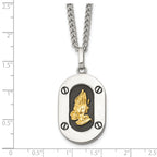 Men's Polished Praying Hands Black Enamel Stainless Steel 14K Gold Accent Curb Chain Pendant Necklace 3mm