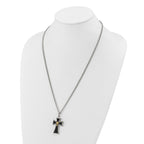 Men's Polished Cross Black Enamel Stainless Steel 14K Gold Accent Curb Chain Necklace 3mm