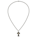 Men's Polished Cross Black Enamel Stainless Steel 14K Gold Accent Curb Chain Necklace 3mm