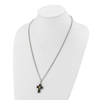Men's Polished Diamond Cross Black Enamel Stainless Steel Curb Chain Necklace 3mm