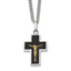 Men's Polished Crucifix Black Enamel Stainless Steel 14K Gold Accent Curb Chain Pendant Necklace 3mm