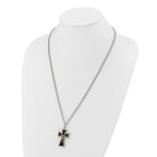 Men's Polished Crucifix Black Enamel Stainless Steel 14K Gold Accent Curb Chain Pendant Necklace 3mm 24in