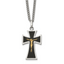 Men's Polished Crucifix Black Enamel Stainless Steel 14K Gold Accent Curb Chain Pendant Necklace 3mm 24in