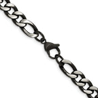 Brushed and Polished Black Stainless Steel Figaro Chain Necklace 7.5mm