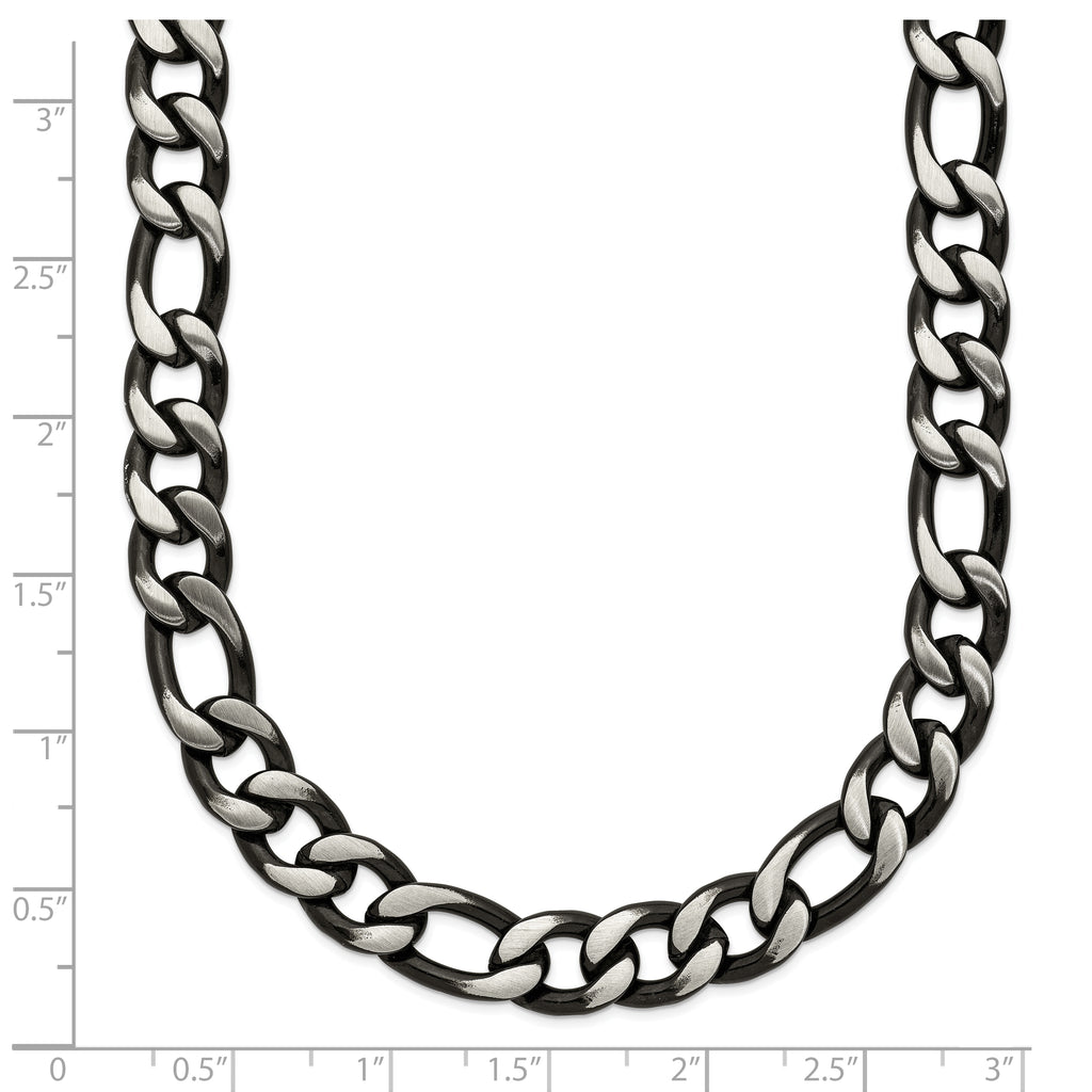 Brushed and Polished Black Stainless Steel Figaro Chain Necklace 7.5mm