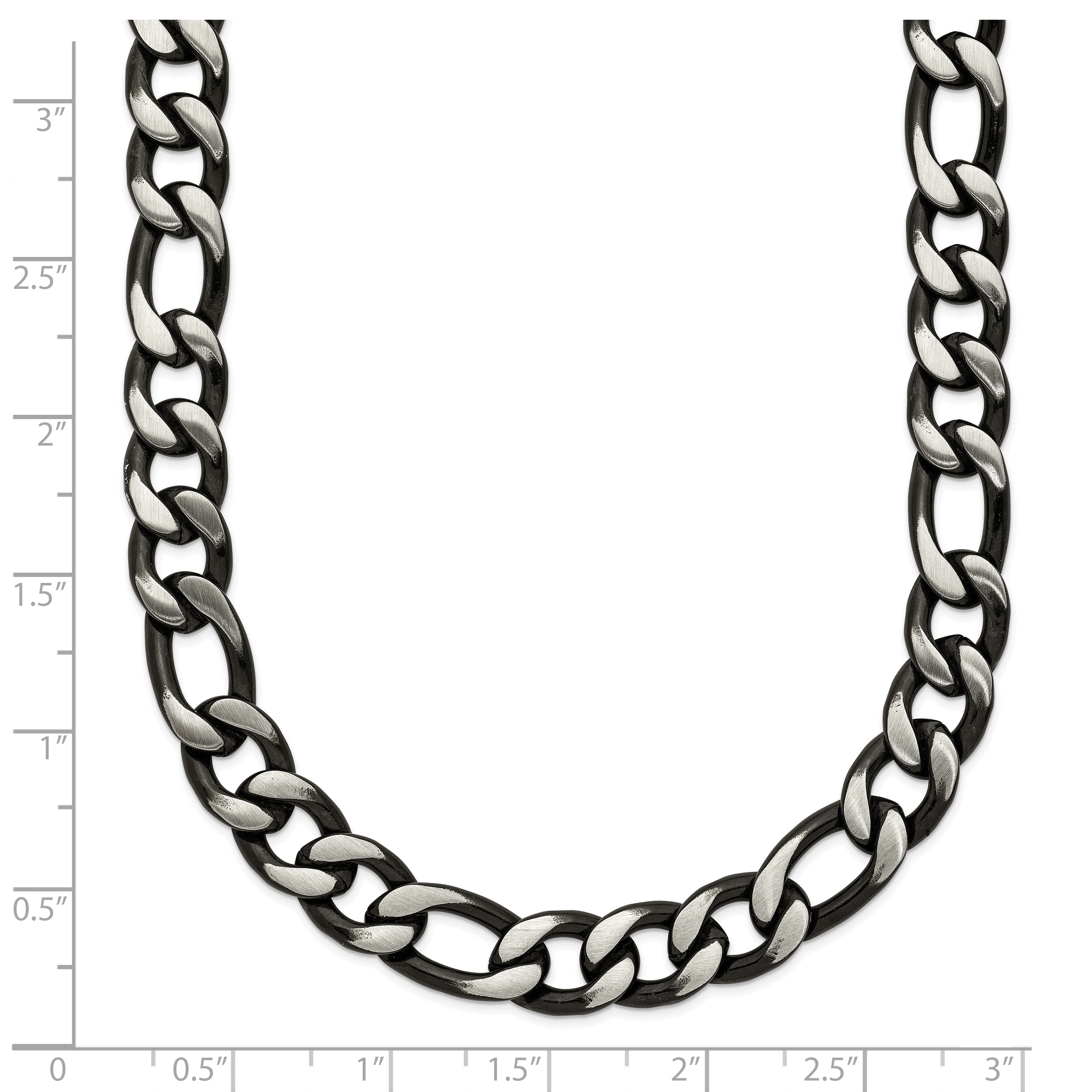 Brushed and Polished Black Stainless Steel Figaro Chain Necklace 7.5mm