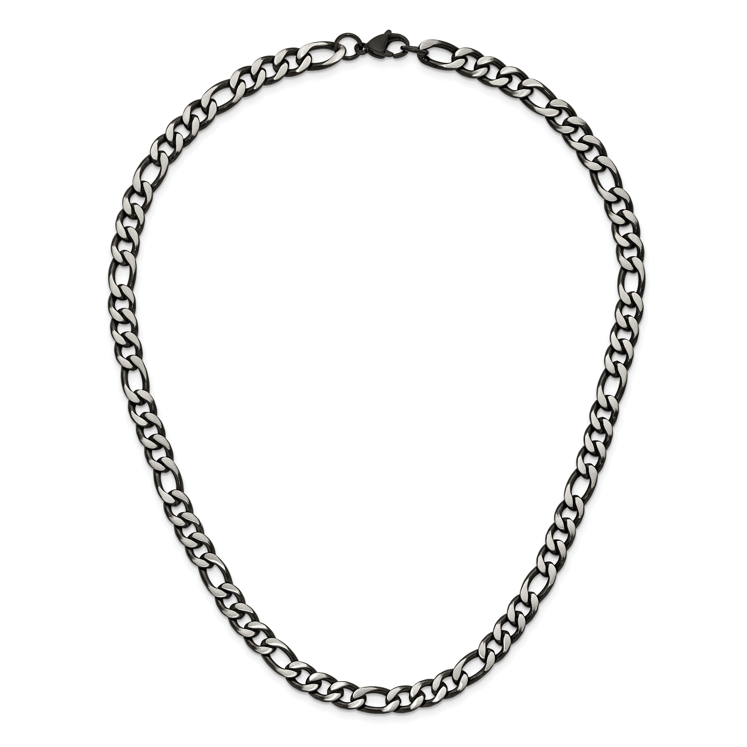 Brushed and Polished Black Stainless Steel Figaro Chain Necklace 7.5mm
