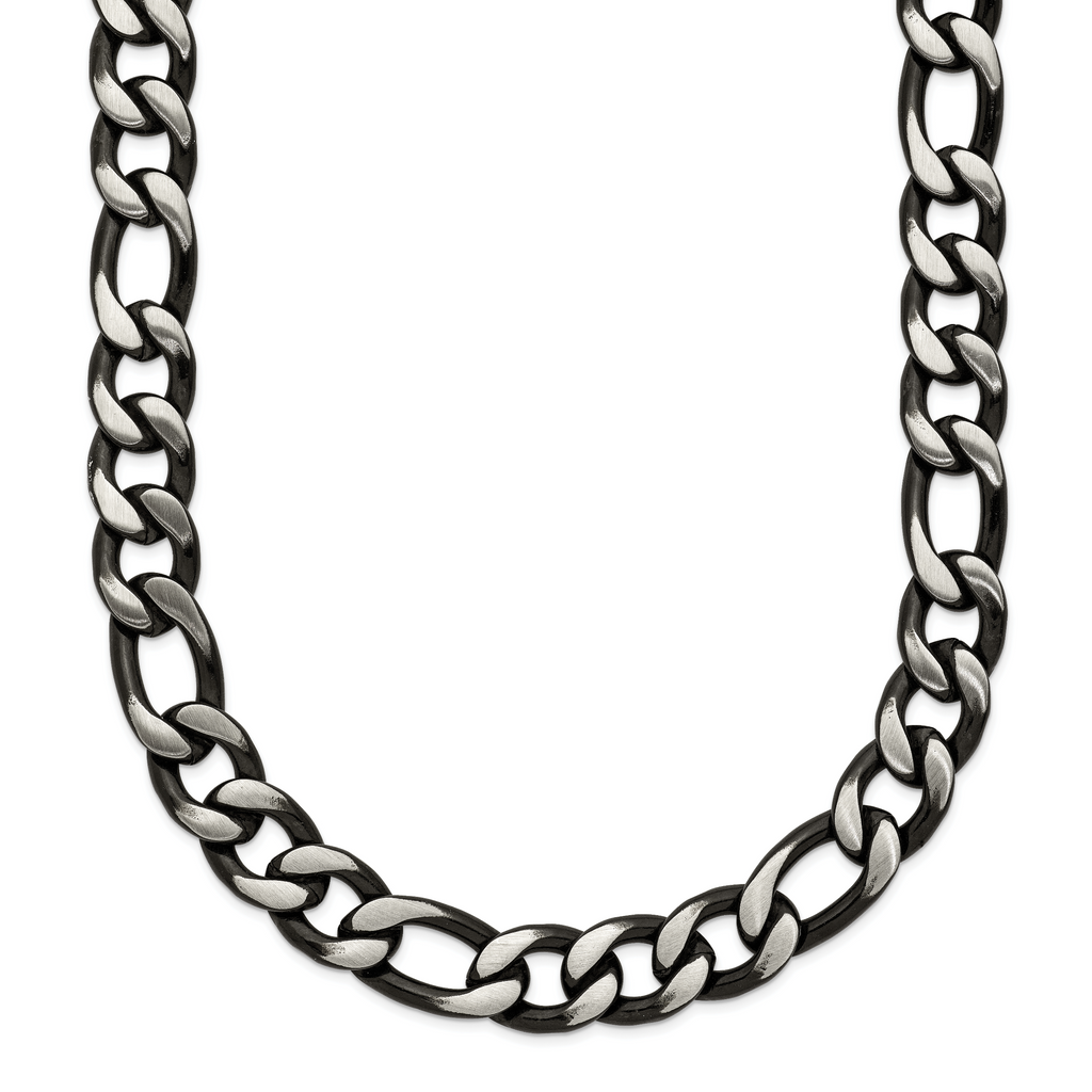 Brushed and Polished Black Stainless Steel Figaro Chain Necklace 7.5mm