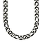 Brushed and Polished Black Stainless Steel Figaro Chain Necklace 7.5mm