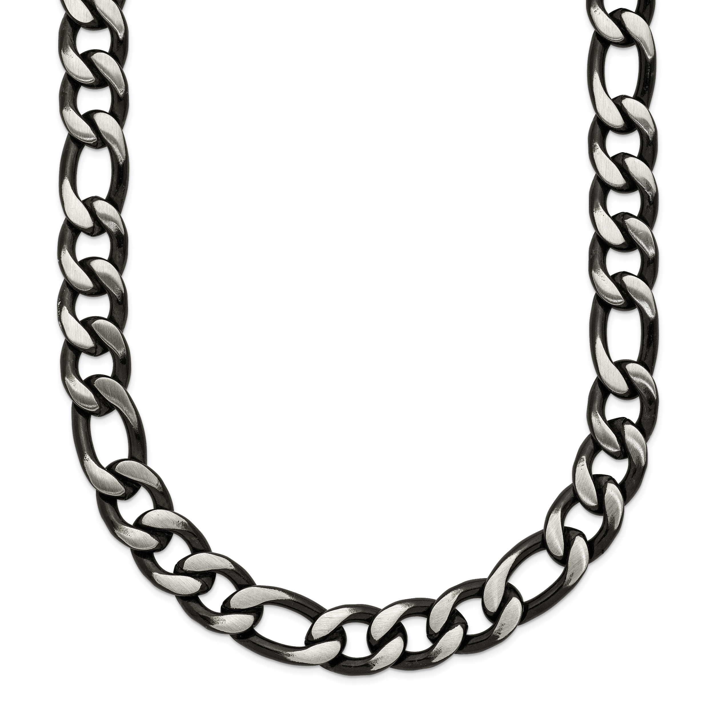 Brushed and Polished Black Stainless Steel Figaro Chain Necklace 7.5mm