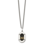 Men's Polished Diamond DAD Stainless Steel 14K Gold Accent Curb Chain Pendant Necklace 3mm