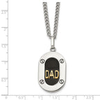 Men's Polished Diamond DAD Stainless Steel 14K Gold Accent Curb Chain Pendant Necklace 3mm