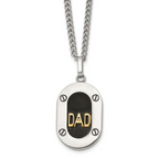 Men's Polished Diamond DAD Stainless Steel 14K Gold Accent Curb Chain Pendant Necklace 3mm