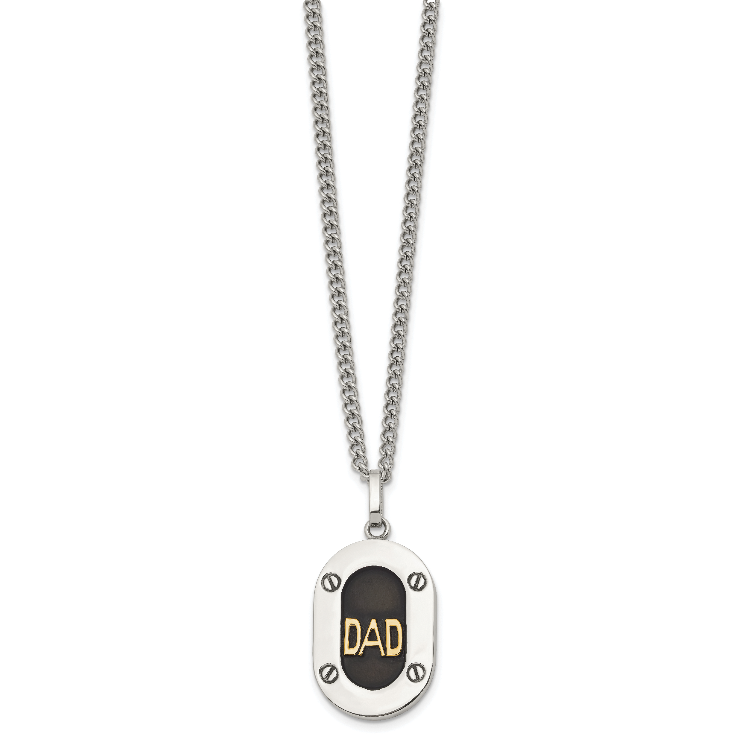 Men's Polished DAD Stainless Steel 14K Gold Accent Curb Chain Pendant Necklace 3mm Secondary image