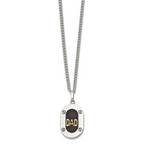 Men's Polished DAD Stainless Steel 14K Gold Accent Curb Chain Pendant Necklace 3mm