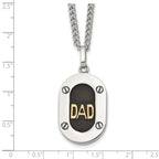 Men's Polished DAD Stainless Steel 14K Gold Accent Curb Chain Pendant Necklace 3mm