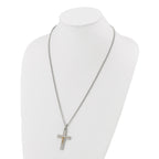 Men's Polished Crucifix Stainless Steel 14K Gold Accent Curb Chain Pendant Necklace 3mm