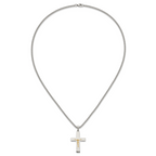 Men's Polished Crucifix Stainless Steel 14K Gold Accent Curb Chain Pendant Necklace 3mm