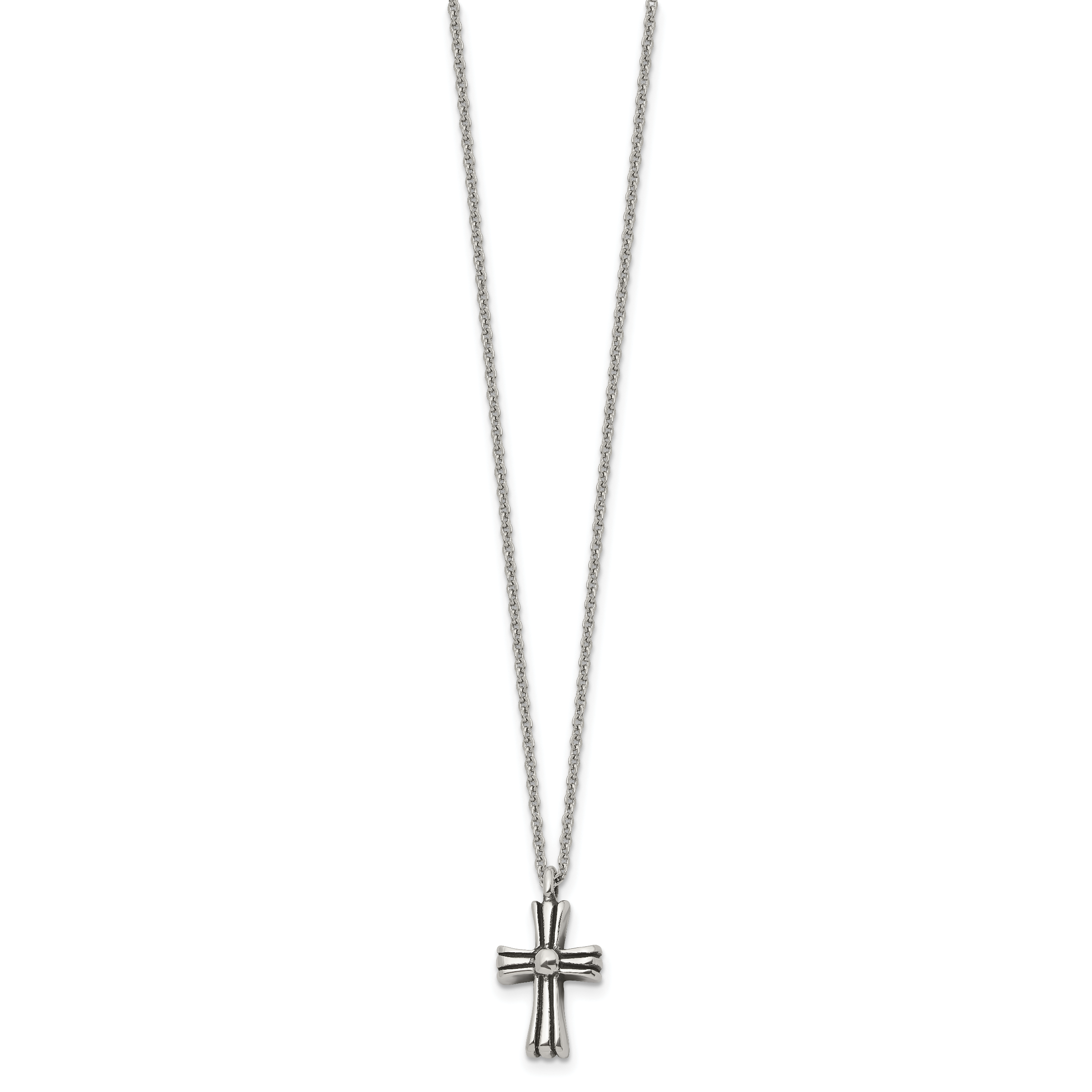 Antiqued Cross Stainless Steel Cable Chain Necklace 1.5mm
