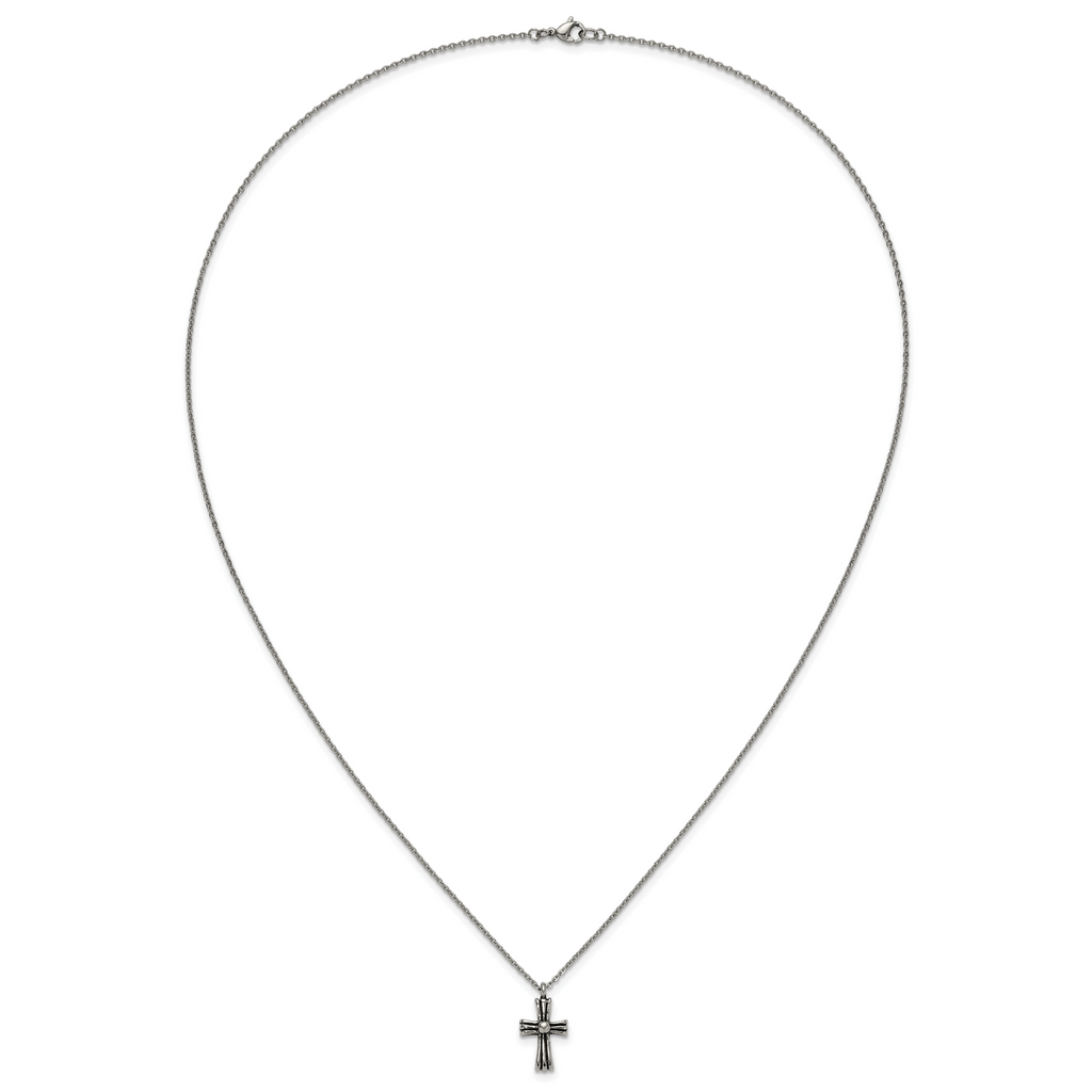 Antiqued Cross Stainless Steel Cable Chain Necklace 1.5mm