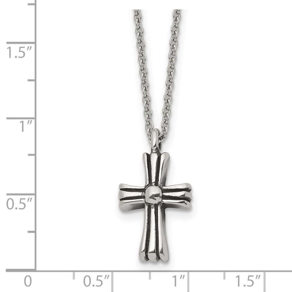Antiqued Cross Stainless Steel Cable Chain Necklace 1.5mm