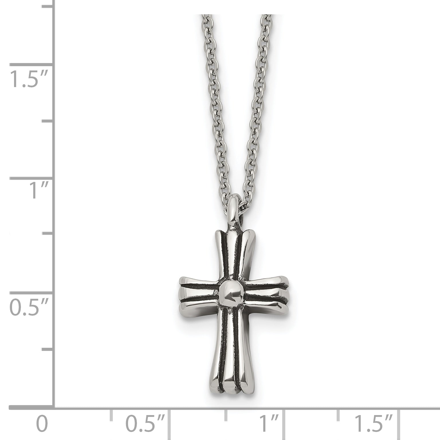 Antiqued Cross Stainless Steel Cable Chain Necklace 1.5mm