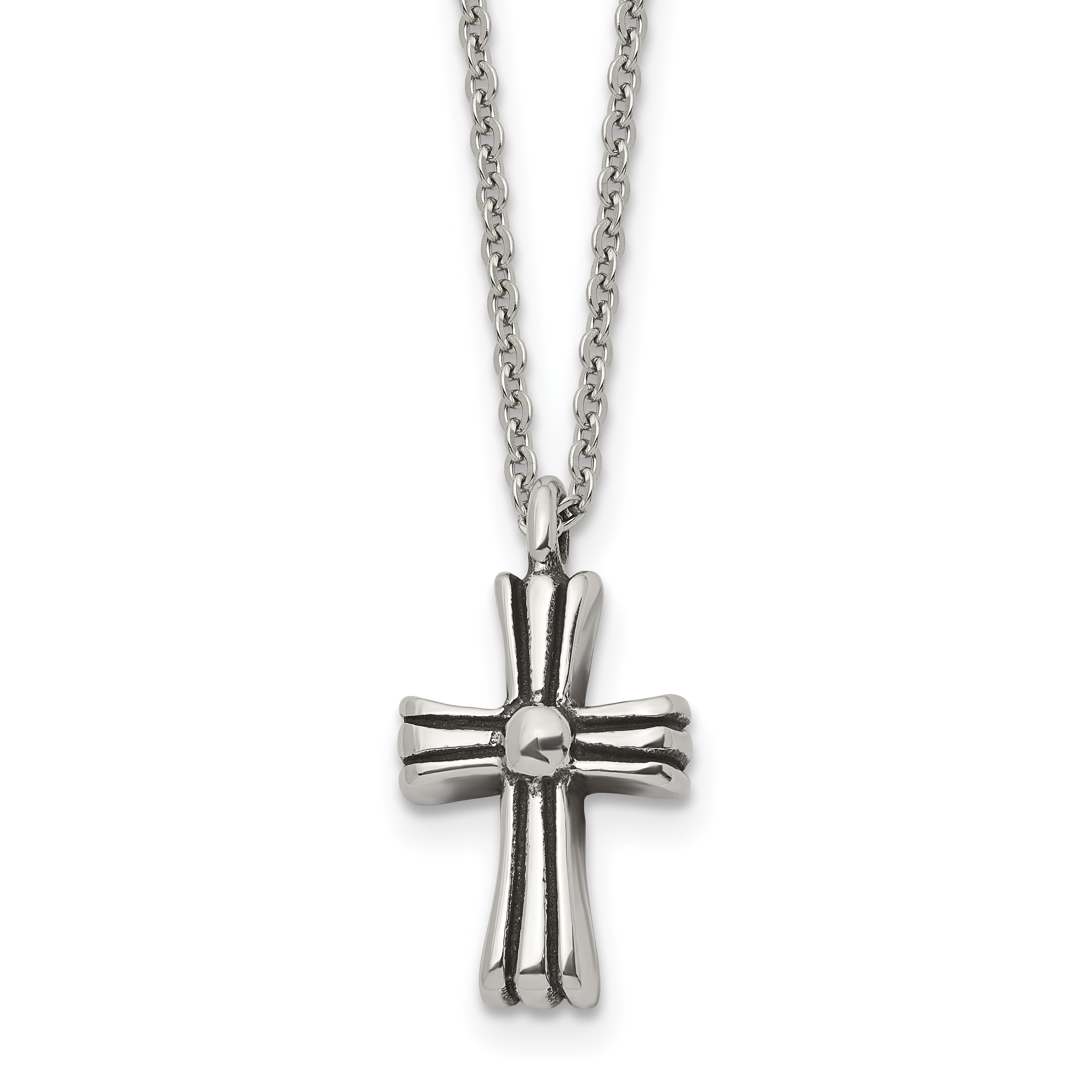 Antiqued Cross Stainless Steel Cable Chain Necklace 1.5mm Main image
