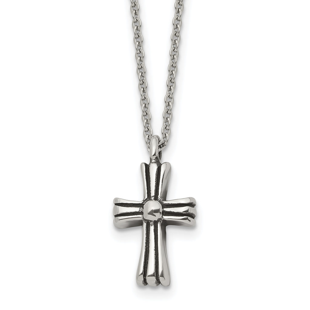 Antiqued Cross Stainless Steel Cable Chain Necklace 1.5mm