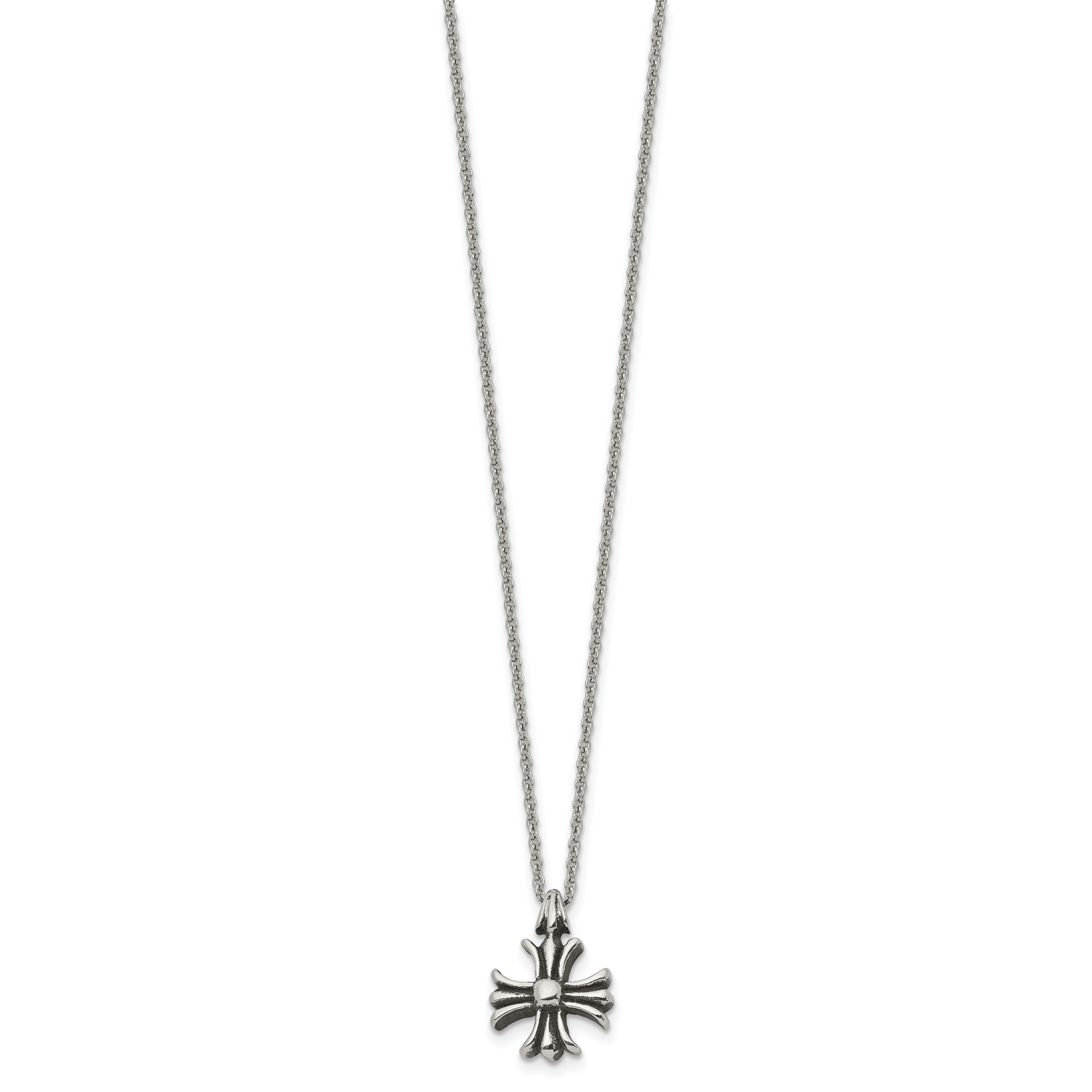 Antiqued Cross Stainless Steel Cable Chain Necklace 1.5mm 24.5in