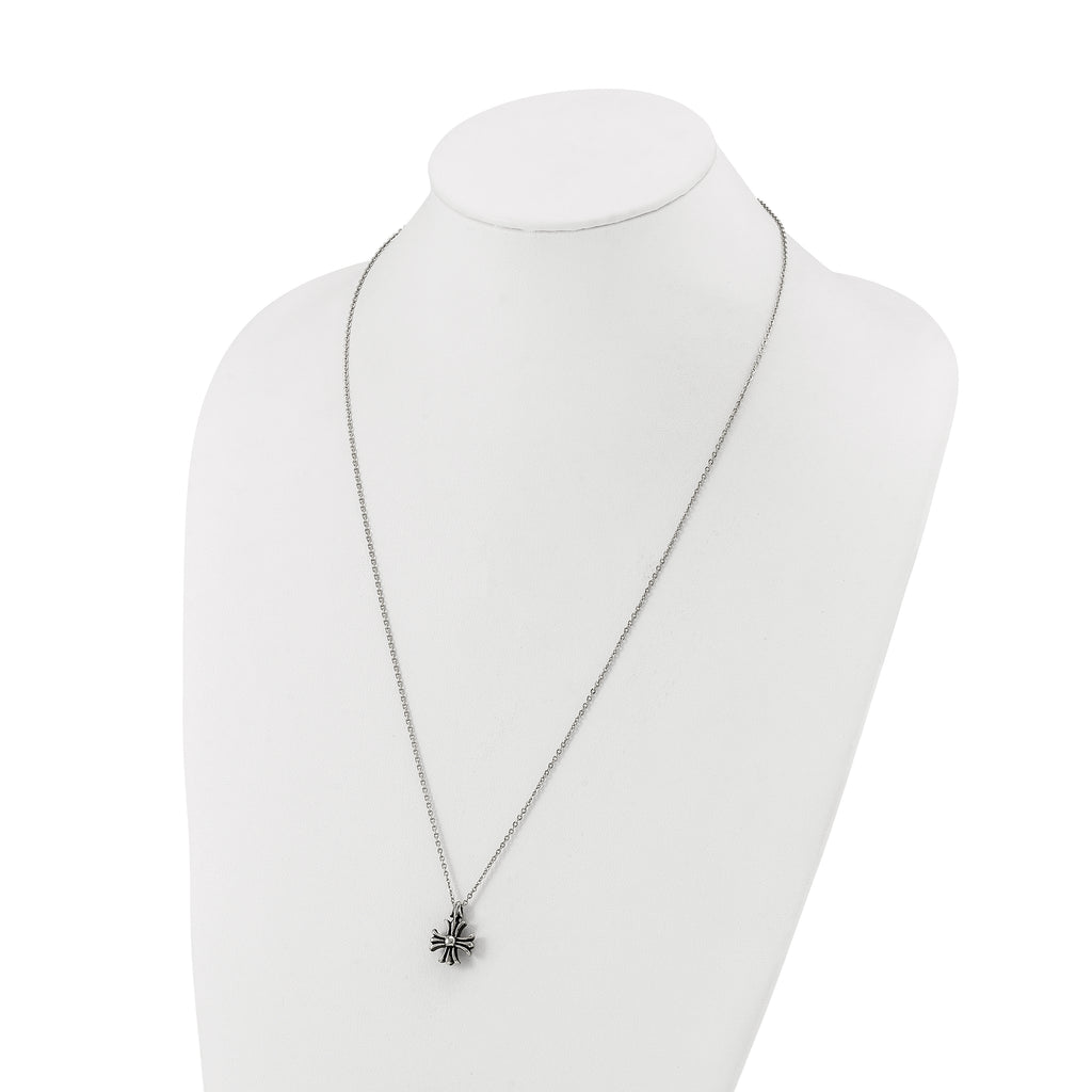 Antiqued Cross Stainless Steel Cable Chain Necklace 1.5mm 24.5in