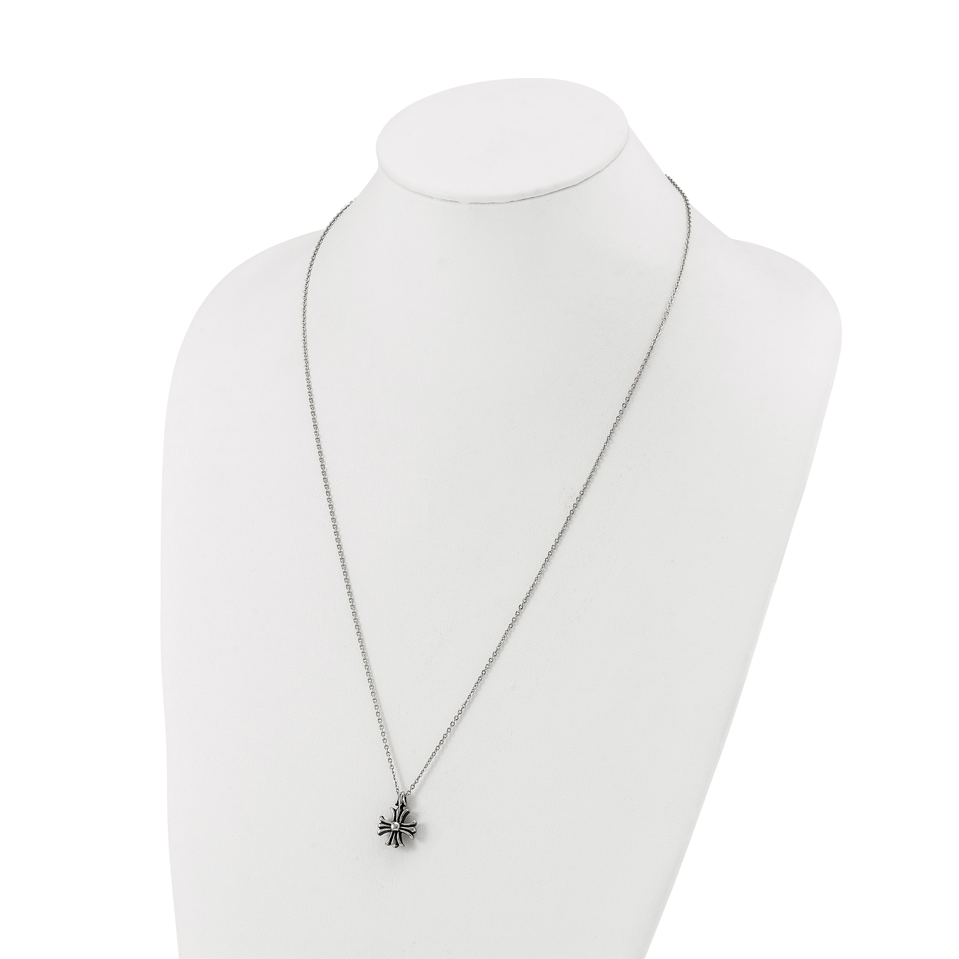 Antiqued Cross Stainless Steel Cable Chain Necklace 1.5mm 24.5in