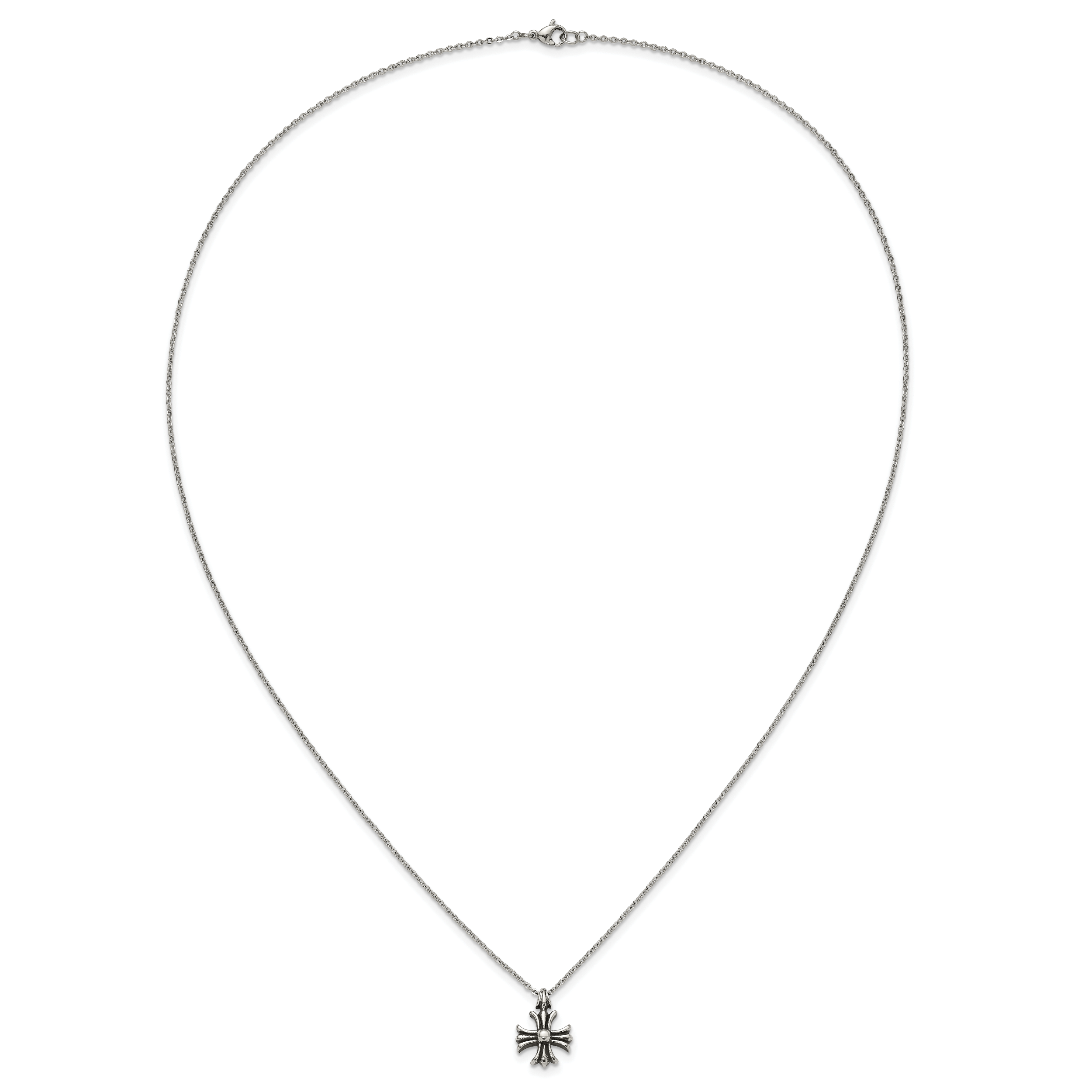 Antiqued Cross Stainless Steel Cable Chain Necklace 1.5mm 24.5in