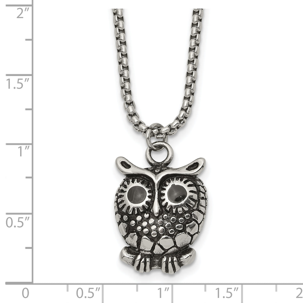 Polished Owl Stainless Steel Box Chain Pendant Necklace 1.82mm