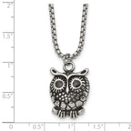 Polished Owl Stainless Steel Box Chain Pendant Necklace 1.82mm