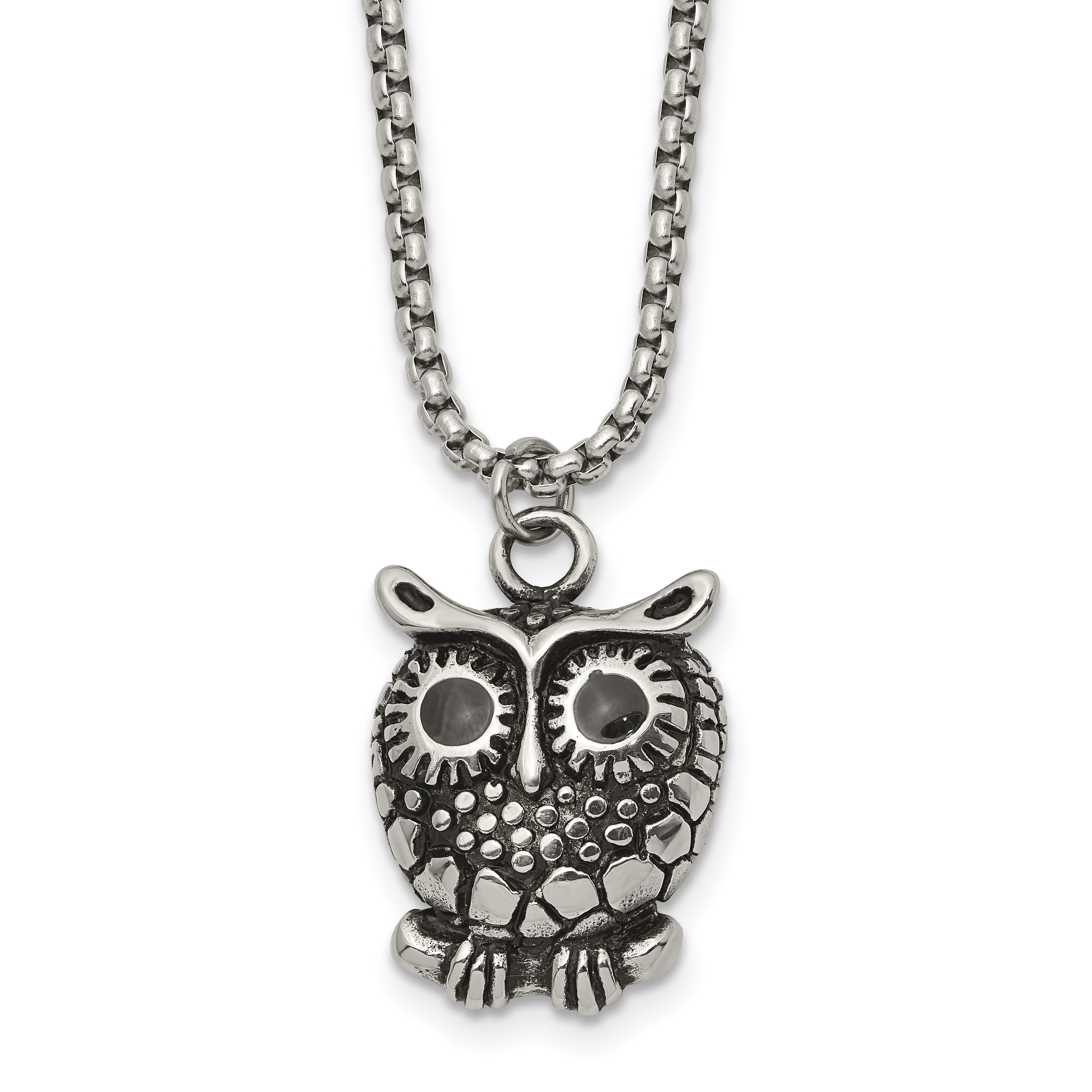 Polished Owl Stainless Steel Box Chain Pendant Necklace 1.82mm Main image