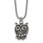 Polished Owl Stainless Steel Box Chain Pendant Necklace 1.82mm