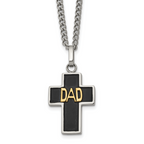 Men's Polished DAD Black Enamel Stainless Steel 14K Gold Accent Curb Chain Cross Necklace 3mm