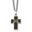Men's Polished DAD Black Enamel Stainless Steel 14K Gold Accent Curb Chain Cross Necklace 3mm