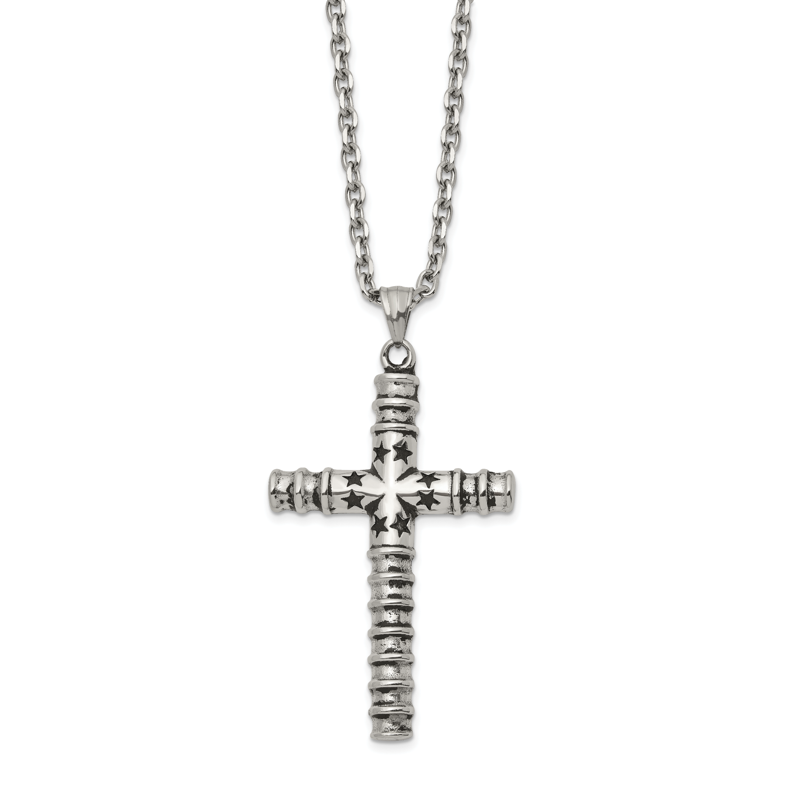 Men's Antiqued Cross Stainless Steel Cable Chain Necklace 3.4mm Secondary image