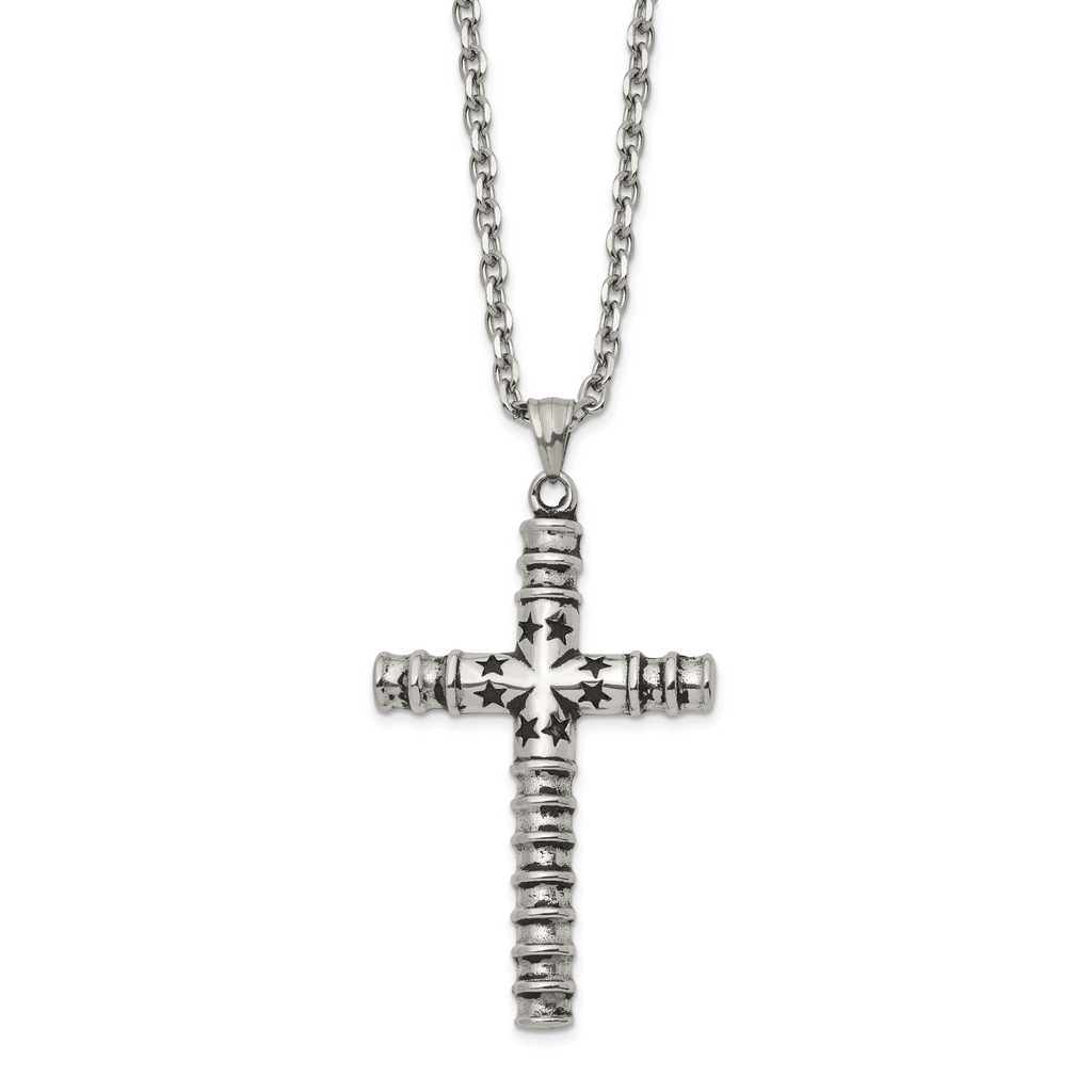 Men's Antiqued Cross Stainless Steel Cable Chain Necklace 3.4mm