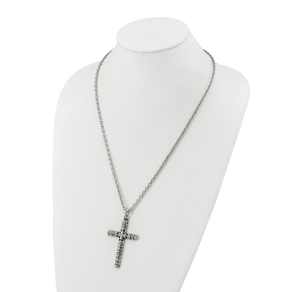 Men's Antiqued Cross Stainless Steel Cable Chain Necklace 3.4mm