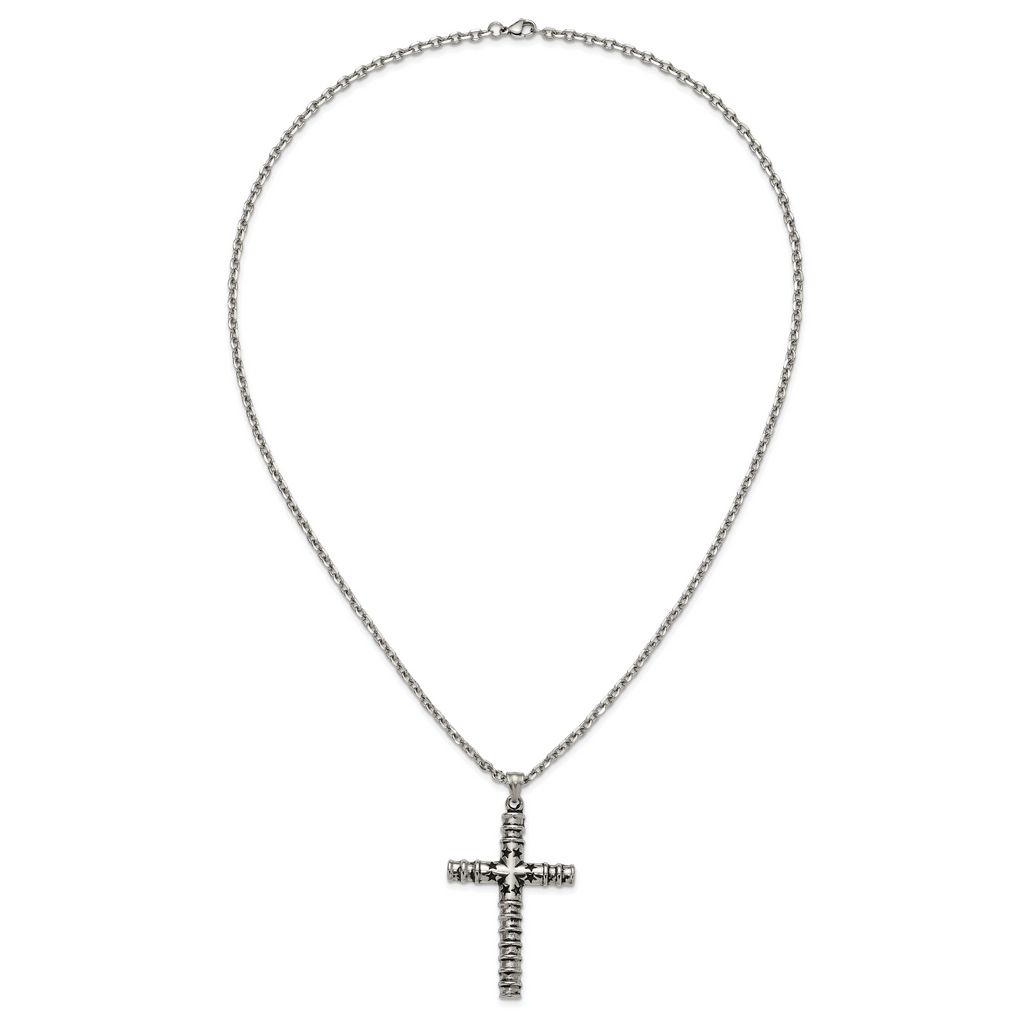 Men's Antiqued Cross Stainless Steel Cable Chain Necklace 3.4mm