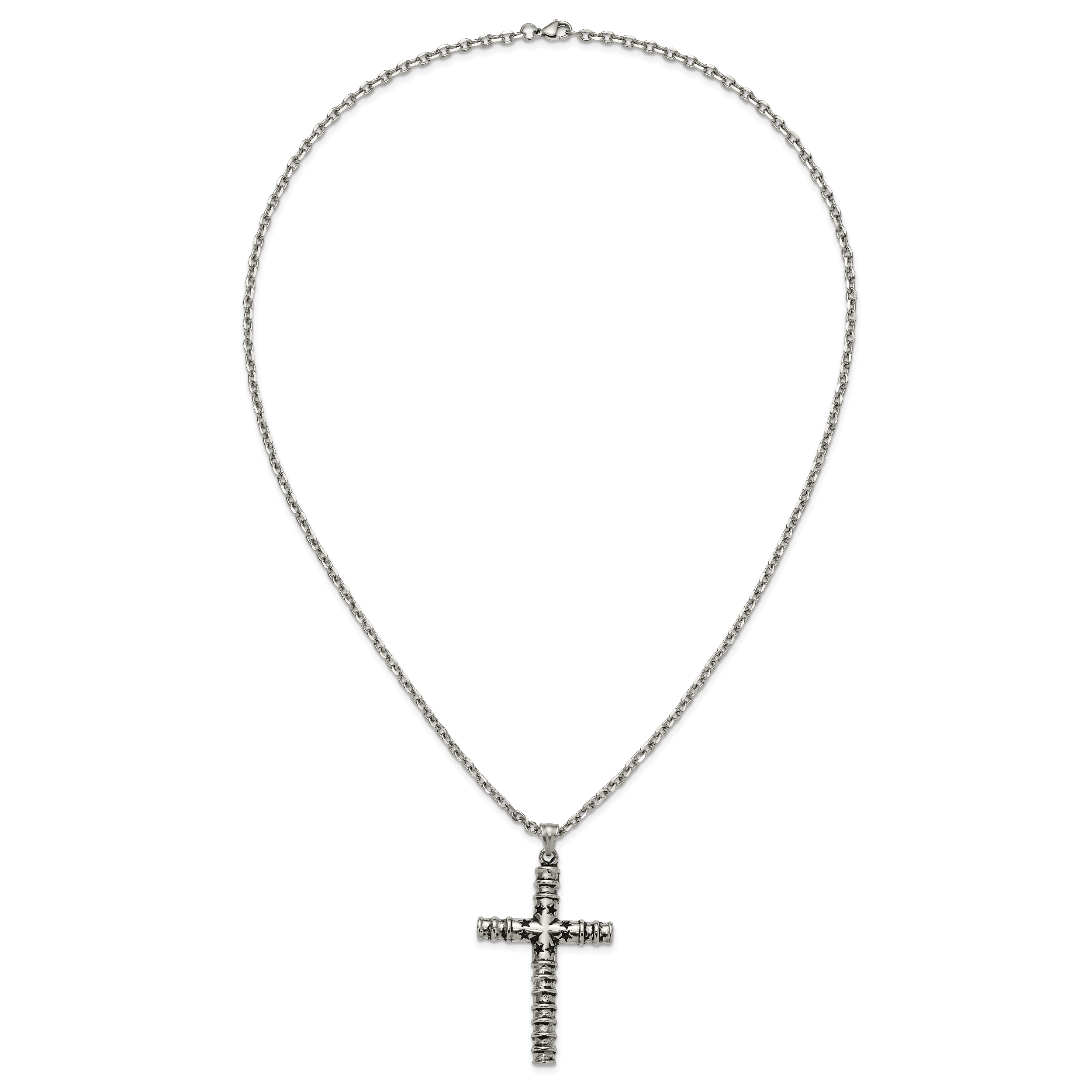 Men's Antiqued Cross Stainless Steel Cable Chain Necklace 3.4mm