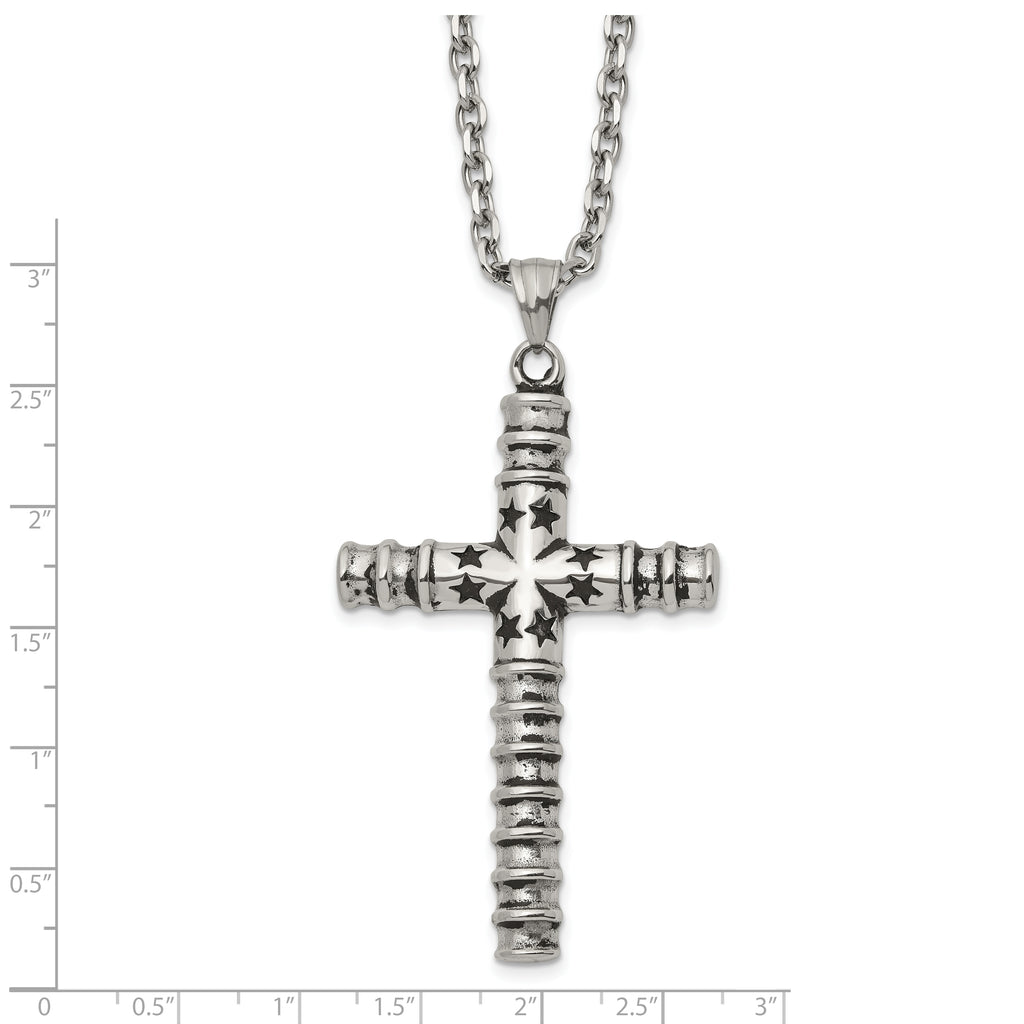 Men's Antiqued Cross Stainless Steel Cable Chain Necklace 3.4mm