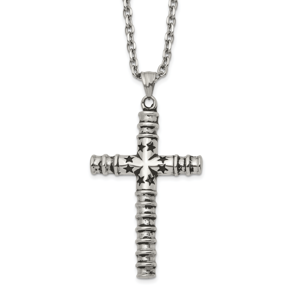 Men's Antiqued Cross Stainless Steel Cable Chain Necklace 3.4mm