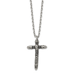 Men's Antiqued Black Crystal Cross Stainless Steel Cable Chain Necklace 3.5mm