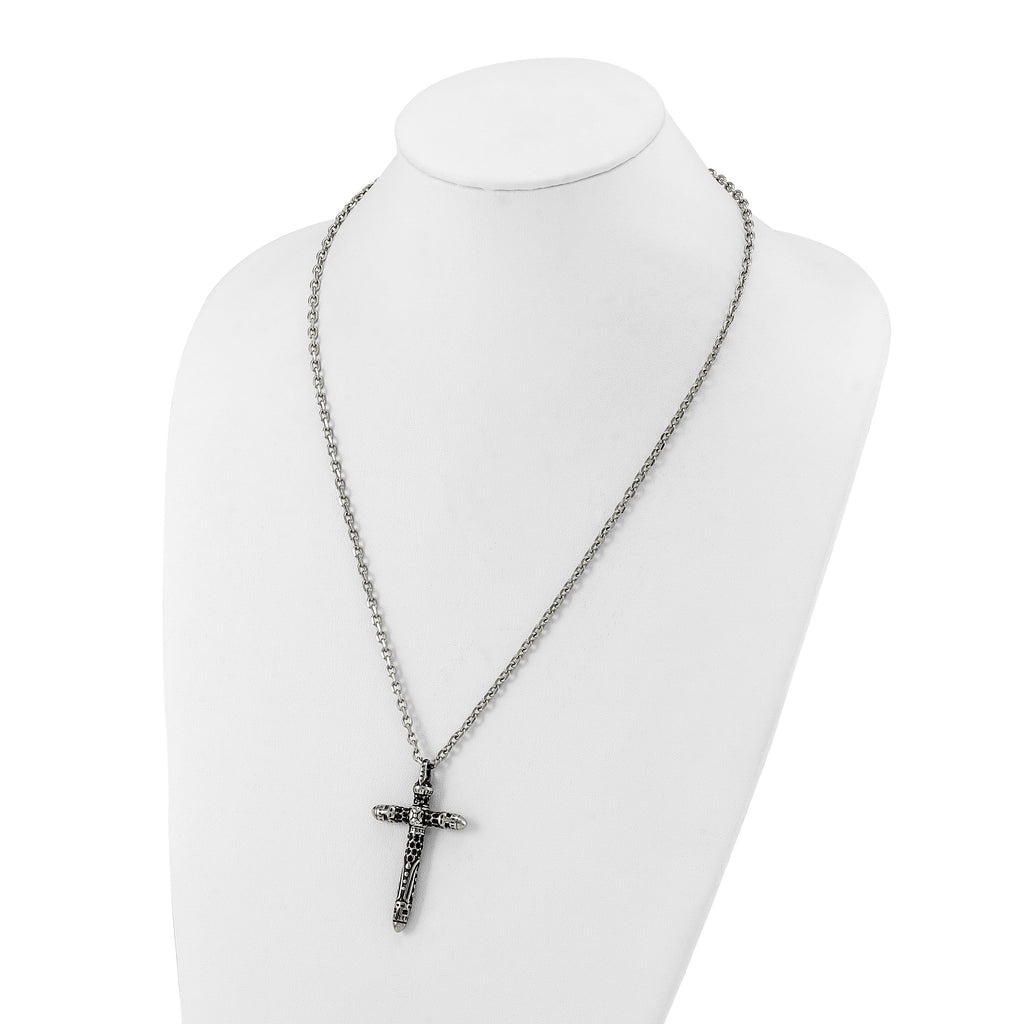 Men's Antiqued Black Crystal Cross Stainless Steel Cable Chain Necklace 3.5mm
