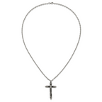 Men's Antiqued Black Crystal Cross Stainless Steel Cable Chain Necklace 3.5mm