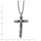 Men's Antiqued Black Crystal Cross Stainless Steel Cable Chain Necklace 3.5mm