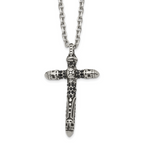 Men's Antiqued Black Crystal Cross Stainless Steel Cable Chain Necklace 3.5mm